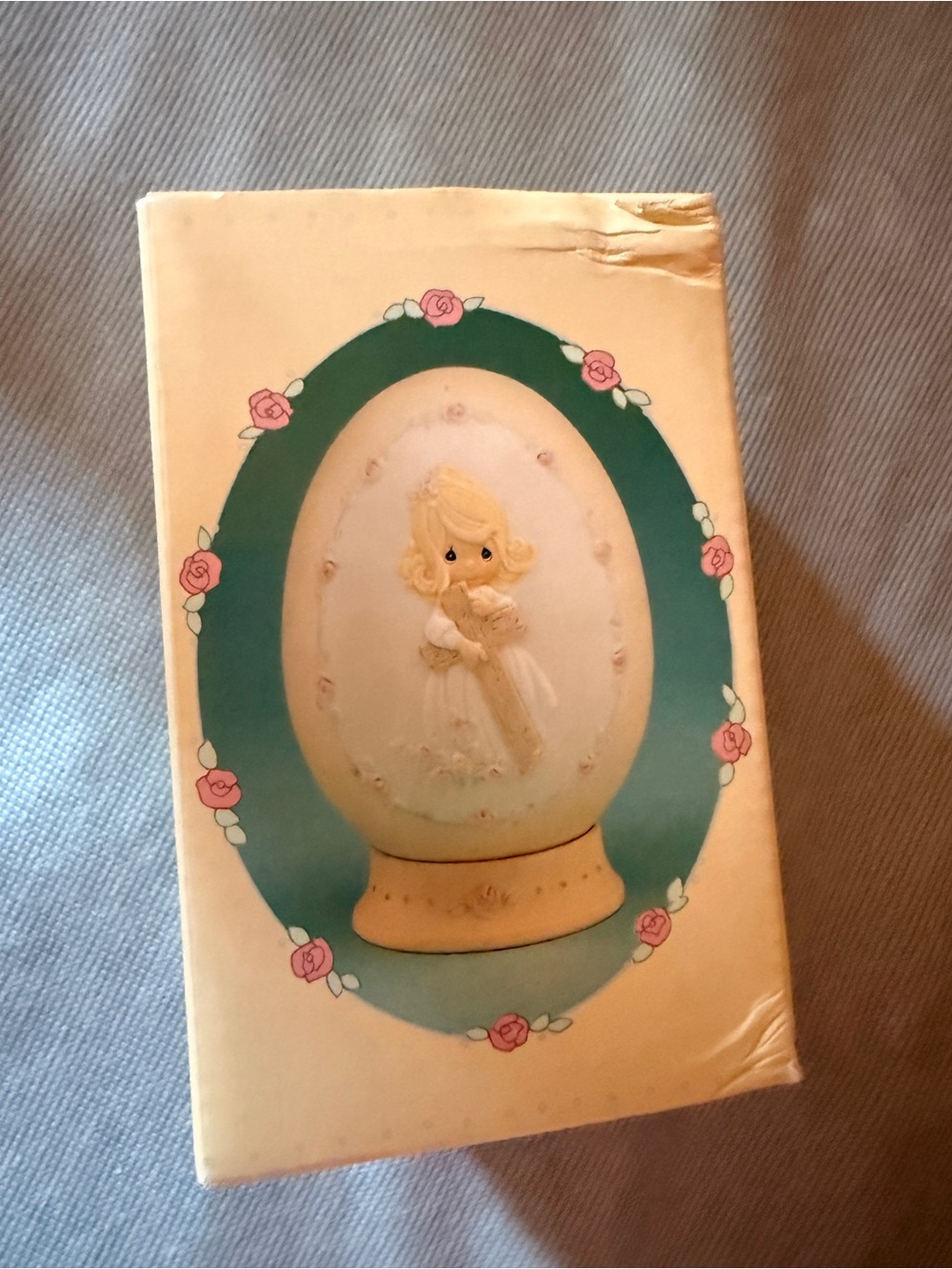 Precious Moments Cream Decorative Egg Figurine with Pink Rose Accents